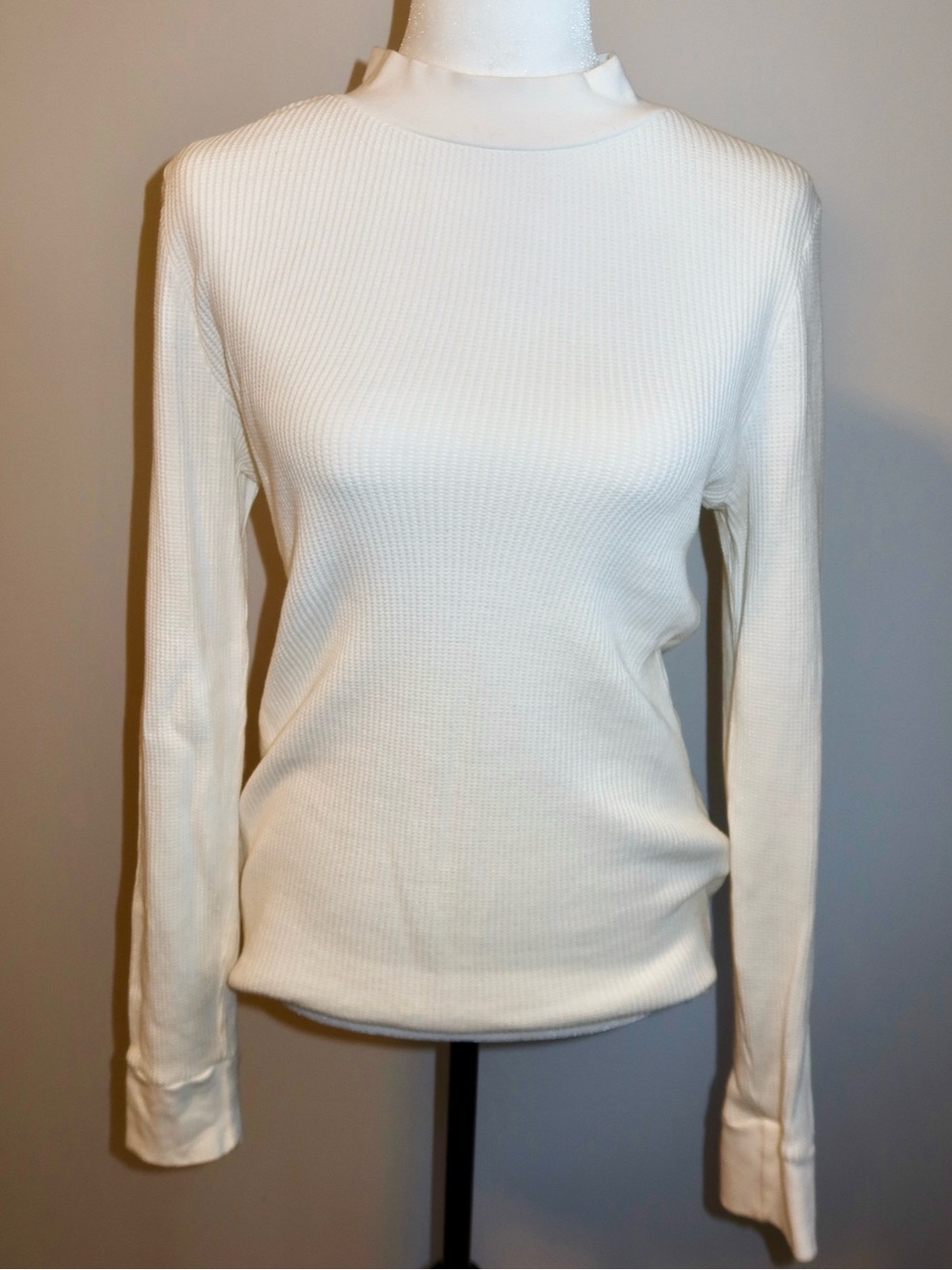 Denim Forum Waffle Long-Sleeve Mock Neck Top